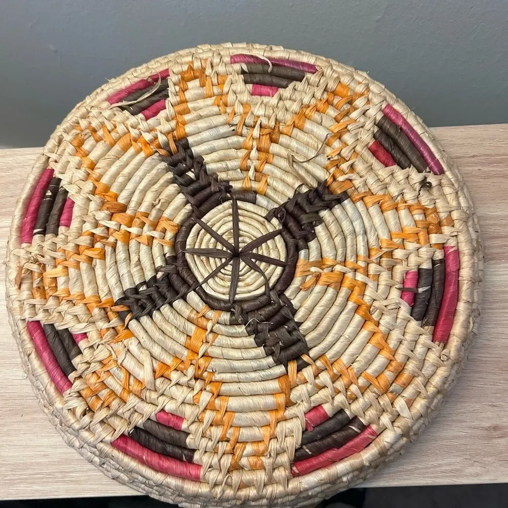 Handwoven Decorative Wall Basket - Natural, Brown, Mustard, Pink